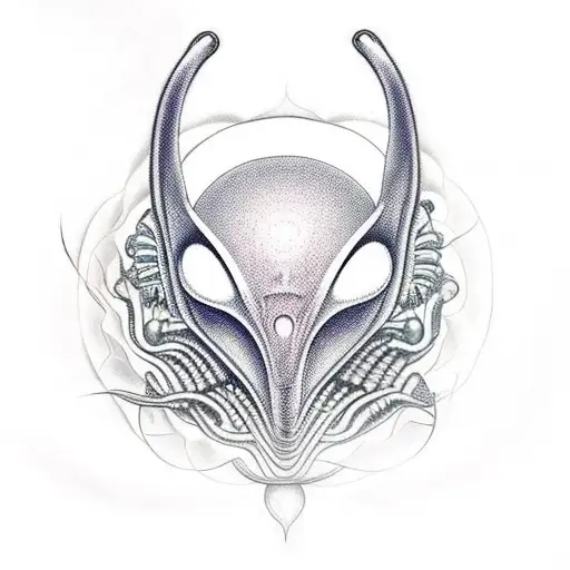 Alien in deep meditation going through a spiritual awakening and envoloped by cosmic energy.  tattoo design idea