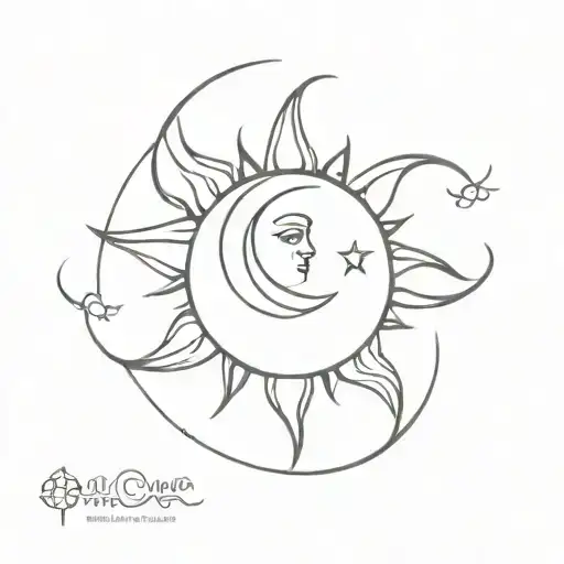fine line sun moon tattoo design idea