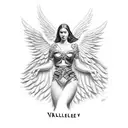 the name valerie surrounded by angel.. birthday 26/06/1980 and death date 09/02/2023 tattoo design idea