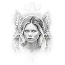 the name valerie surrounded by angel.. birthday 26/06/1980 and death date 09/02/2023 tattoo design idea