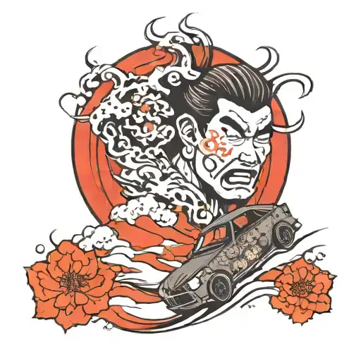japanese car drifting tattoo design idea