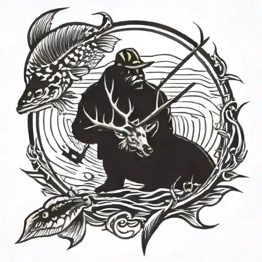 hunting and fishing  tattoo design idea