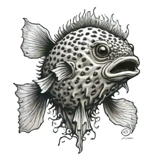 pufferfish over my knee cap that blows up when I bend my knee tattoo design idea