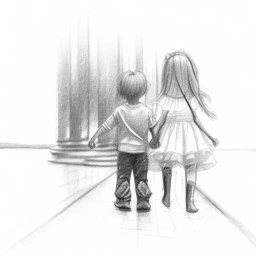 A whimsical sketch of a daughter and her father holding hands tattoo design idea