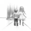 A whimsical sketch of a daughter and her father holding hands tattoo design idea