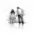 A whimsical sketch of a daughter and her father holding hands tattoo design idea