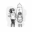 A whimsical sketch of a daughter and her father holding hands tattoo design idea