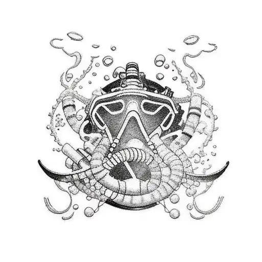 A scuba diver exploring a vibrant underwater world tattoo design idea
