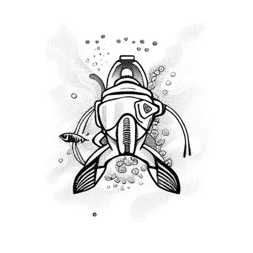A scuba diver exploring a vibrant underwater world tattoo design idea