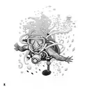 A scuba diver exploring a vibrant underwater world tattoo design idea