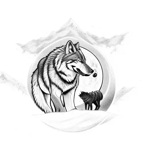 lone wolf with full moon with sigma symbol on its head tattoo design idea