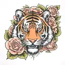 Tiger inside rose surrounded tattoo design idea
