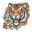 Tiger inside rose surrounded tattoo design idea