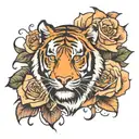 Tiger inside rose surrounded tattoo design idea