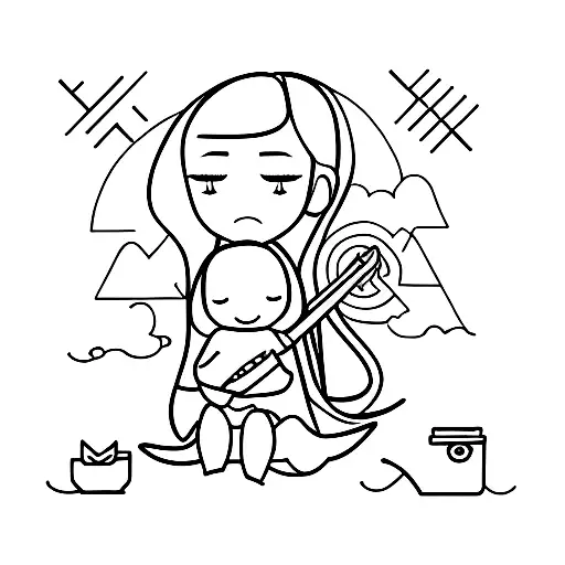 girl on Knees with axis  tattoo design idea