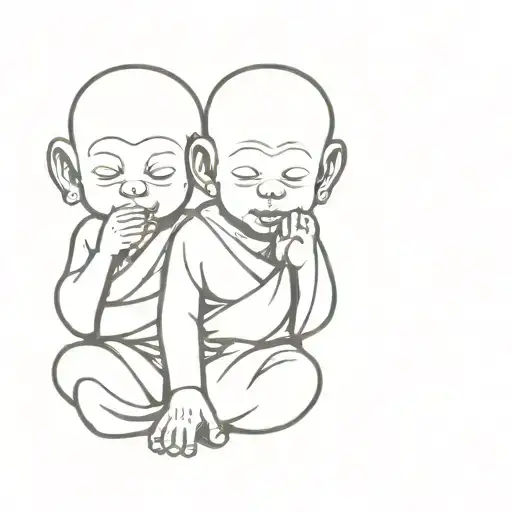 hear no evil, see no evil, speak no evil cute baby monks tattoo design idea
