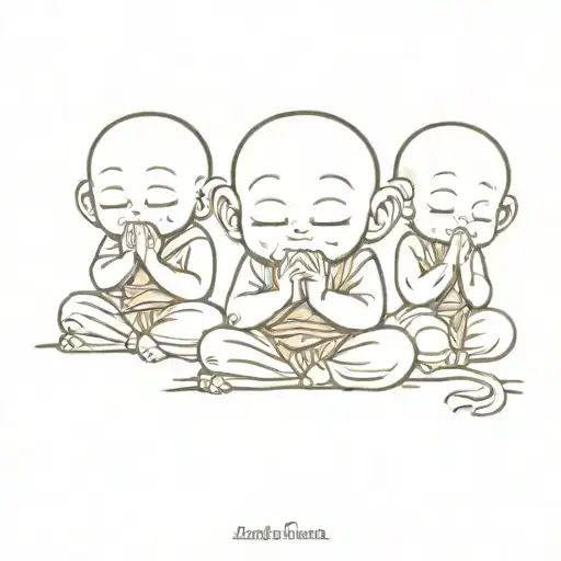 hear no evil, see no evil, speak no evil cute baby cartoon monks tattoo design idea