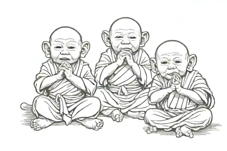 hear no evil, see no evil, speak no evil baby monks tattoo design idea