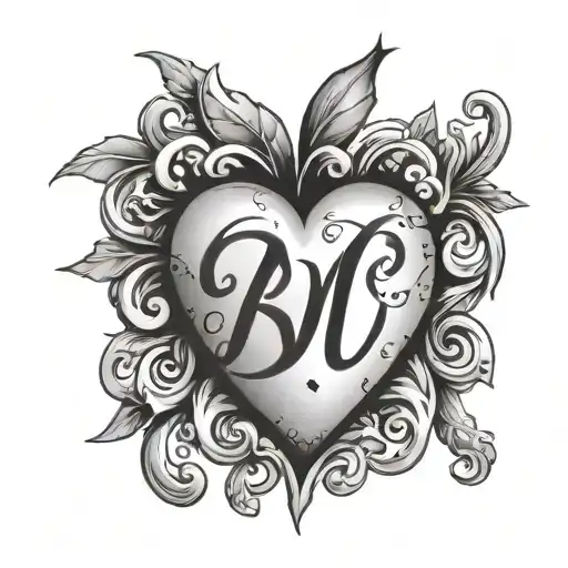 heart with initials B I D tattoo design idea