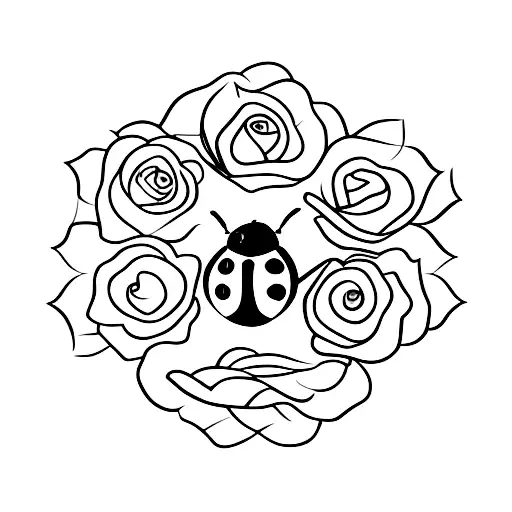 A minimalistic ladybird resting on a single rose petal tattoo design idea