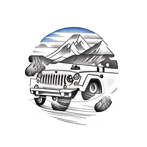 jeep train tracks mountains blueberries tattoo design idea