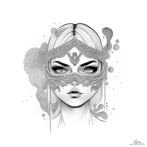 women face mask tattoo design idea