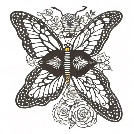 monarch butterfly with 2 faces facing each other in the wings tattoo design idea