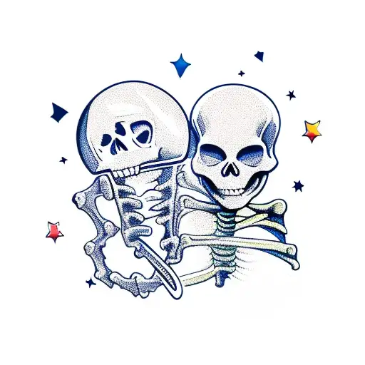 skeleton drinking a mug of outer space and planets tattoo design idea