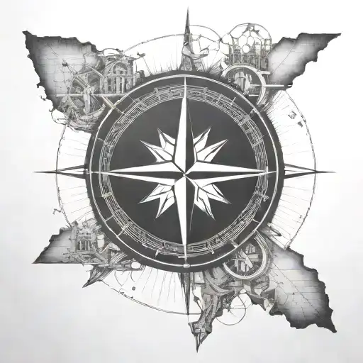 A compass rose incorporating the NFL logo and a map of Bucharest tattoo design idea