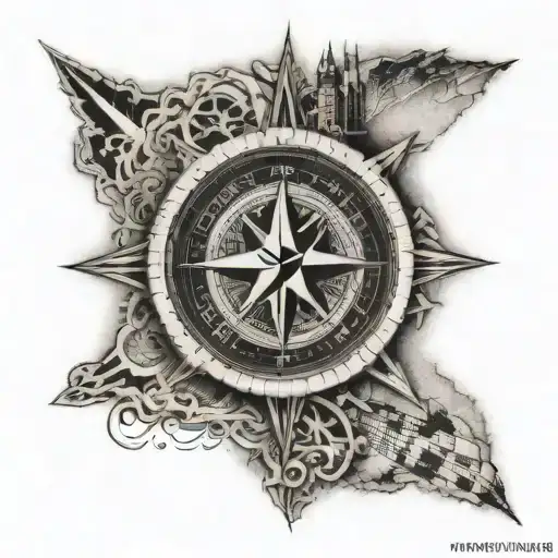 A compass rose incorporating the NFL logo and a map of Bucharest tattoo design idea