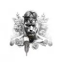 warrior walking in a garden tattoo design idea