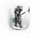 warrior walking in a garden tattoo design idea