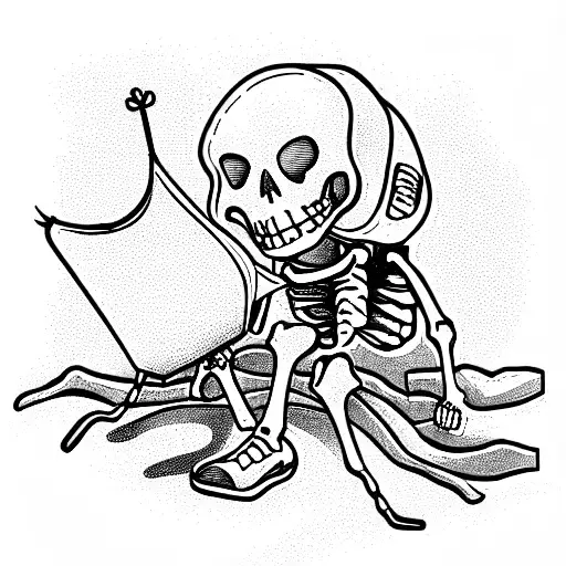 skeleton hiking with backpack tattoo design idea