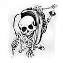 woodcut skeleton with backpack tattoo design idea