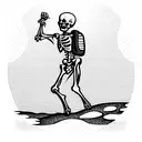 woodcut skeleton hiking with backpack tattoo design idea