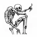 woodcut skeleton hiking with backpack tattoo design idea