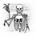 woodcut skeleton hiking with backpack tattoo design idea