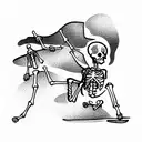 skeleton hiking with backpack tattoo design idea