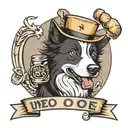 A tattoo design of a Border Collie wearing a backwards hat and boxing gloves with a banner that says "Underdog" tattoo design idea