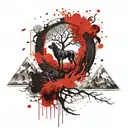7 chakras, tree of life, rudraksha, dog, birds, mountains tattoo design idea