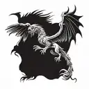 Welsh dragon fighting German eagle flying tattoo design idea