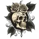 skull and roses blooming tattoo design idea