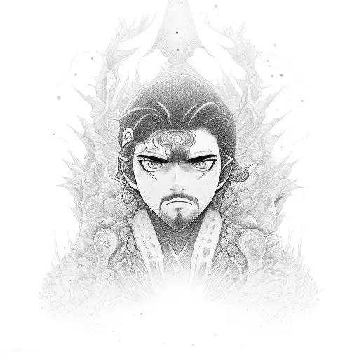 A stunning dotwork portrait of a voyageur with an esprit companion, capturing the essence of their passion for manga and the supernatural tattoo design idea