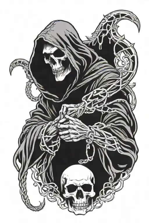 grim reaper in hand cuffs tattoo design idea