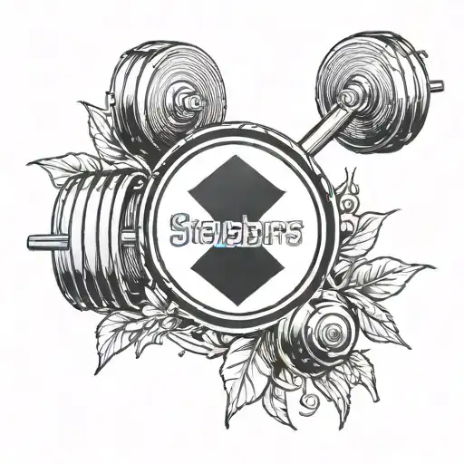 A sleek design featuring the Pittsburgh Steelers logo and a barbell tattoo design idea