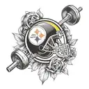 A sleek design featuring the Pittsburgh Steelers logo and a barbell tattoo design idea