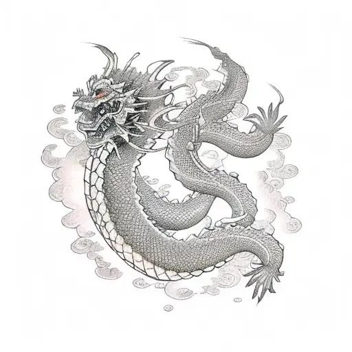A traditional Japanese dragon surrounded by water splashes tattoo design idea