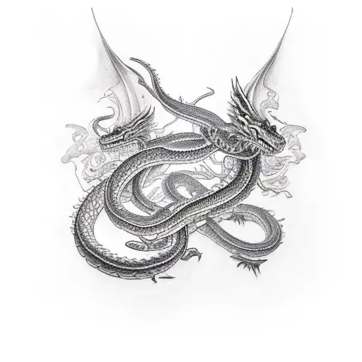 leviathan, epic snake dragon body tattoo design idea