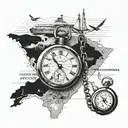A detailed map of Kitty Hawk, North Carolina with a vintage pocket watch overlaying it tattoo design idea