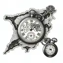 A detailed map of Kitty Hawk, North Carolina with a vintage pocket watch overlaying it tattoo design idea